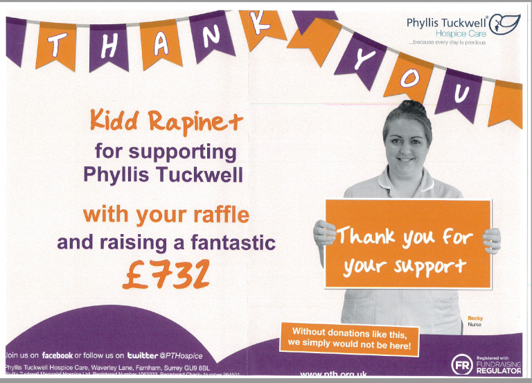 Kidd Rapinet R Kidd Rapinet Farnham office raises £732 for Phyllis Tuckwell